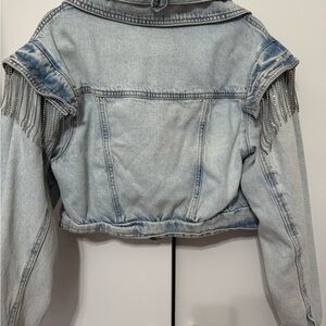Women's Light Blue Jean Jacket with Fringe